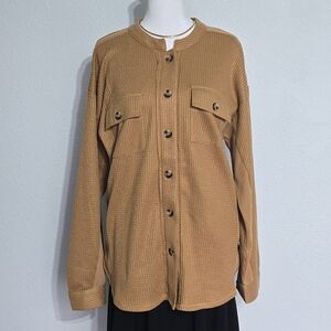 Cozy, Outdoor, Loose Fit, Eddie Bauer Waffle-Knit Crewneck in Camel Brown